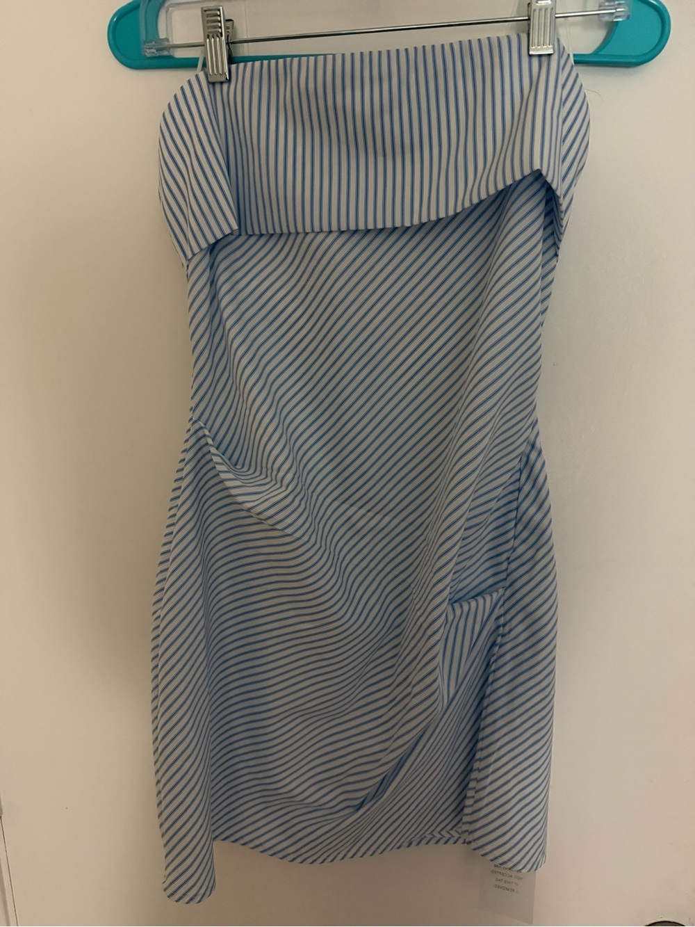 superdown Light Blue and White Strapless Stripe Dress